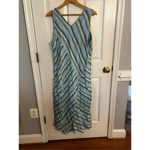 J. Jill Love Linen Blue & Green Mixed Stripe Sleeveless Maxi Dress sz XL EUC - Picture 8 of 8